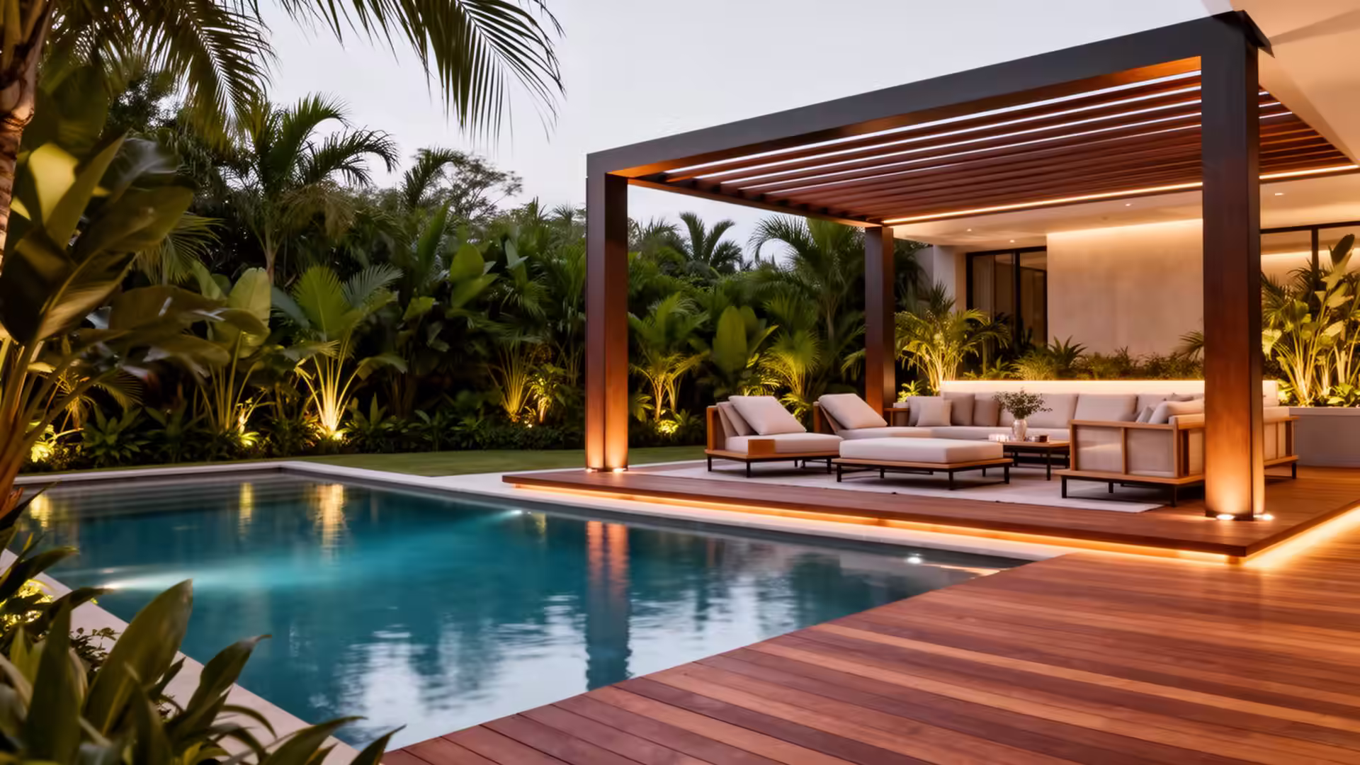 Aménagement extérieur de luxe avec piscine à Abidjan - AQAHOM
