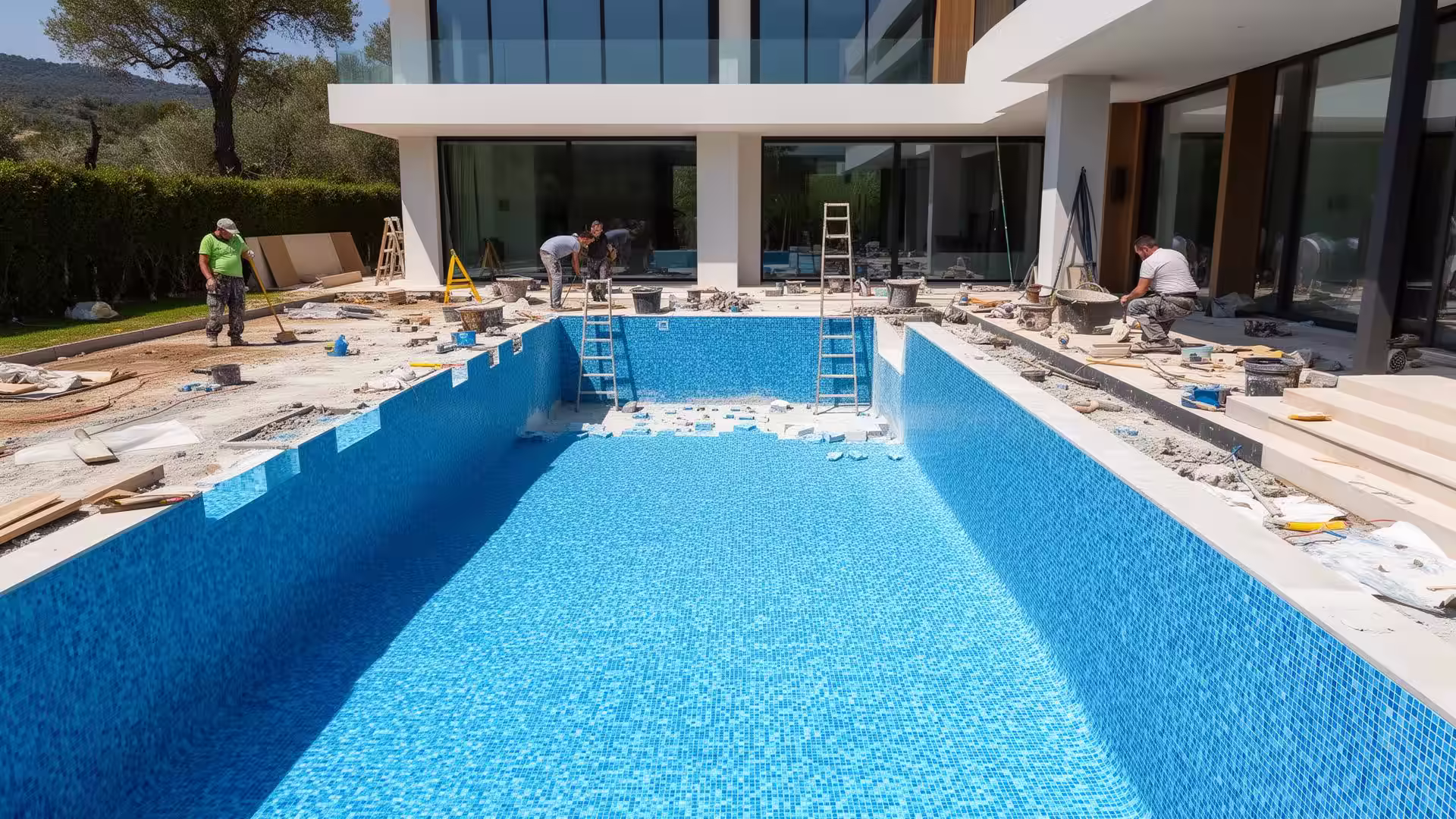 Rénovation de piscine en cours à Abidjan - AQAHOM